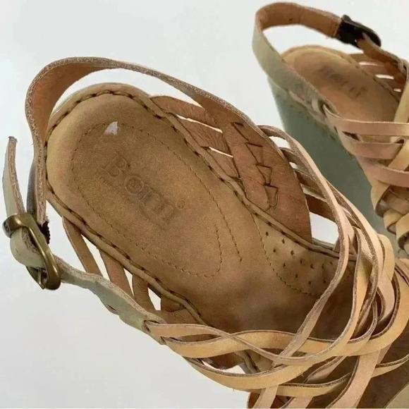 Born womens sandals size 8 green tan leather platform wedges - Picture 8 of 15